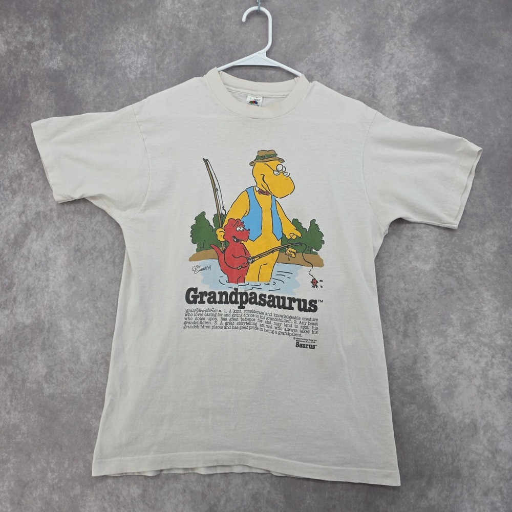 Vintage 1988 Grandpasaurus T Shirt Fruit of the Loom Single Stitch Fishing L USA